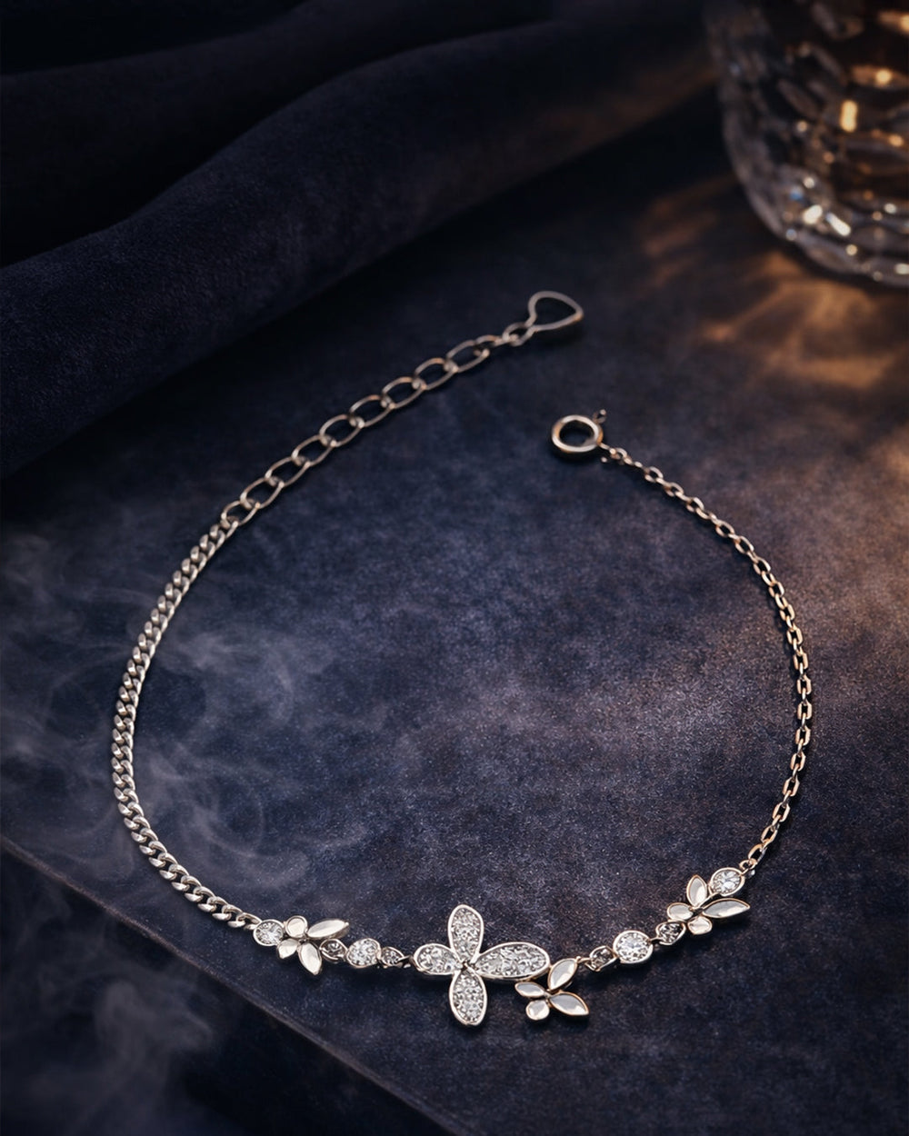 Original silver bracelet for ladies with sparkling butterfly centerpiece