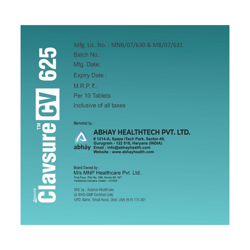 Assure CLAVSURE CV 625 Amoxycillin & Potassium Clavulanate Tablets IP ( 10*10 Strips)