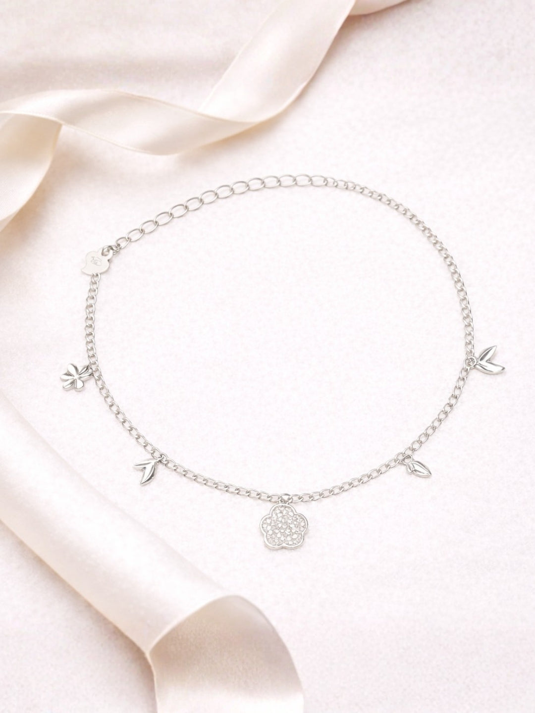 Elegant Silver Dual Anklet Set with Star & Flower Charms