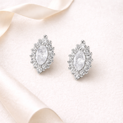 925 Sterling Silver like Marquise Halo CZ Stud Earrings