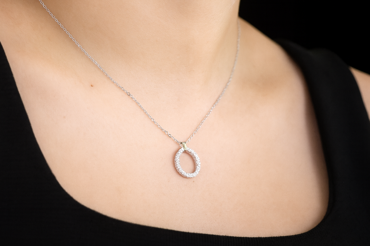 Sparkling Sterling Silver Oval Necklace