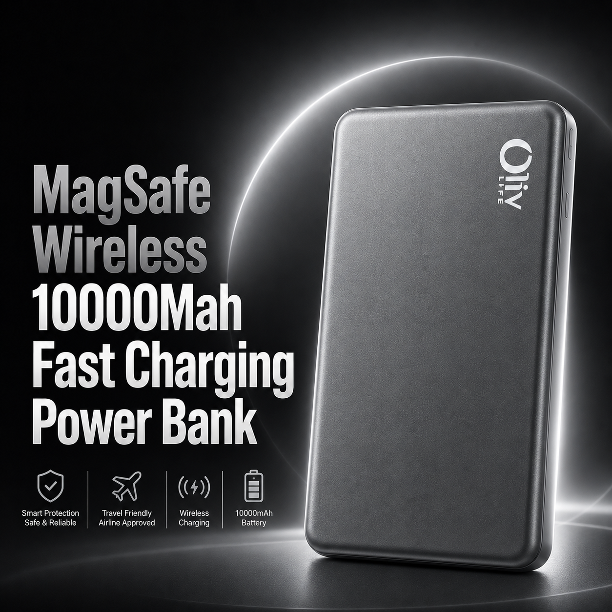 OlivLife MagSafe Power Bank 10000mAh – 22.5W Fast Charging, Strong Magnetic Wireless Portable Charger for iPhone 15, 16 & Android | 3 Colours