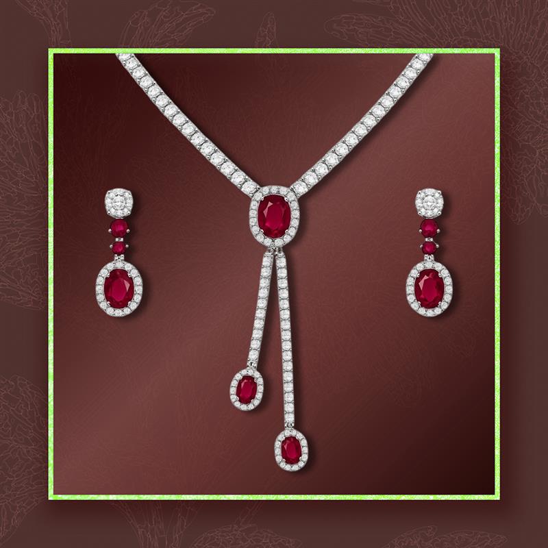 Ruby Elegance Silver Necklace & Earring Set