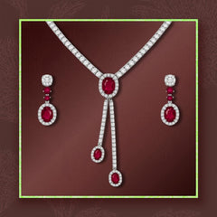 Ruby Elegance Silver Necklace & Earring Set