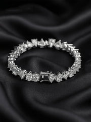 Original silver bracelet for ladies with triangle-cut zircon stones