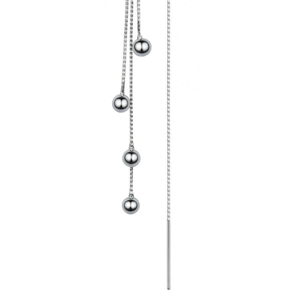 Silver drop earrings for women with sleek dual-chain detailing