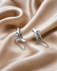 Sterling silver earrings for women with butterfly chain ear cuff design