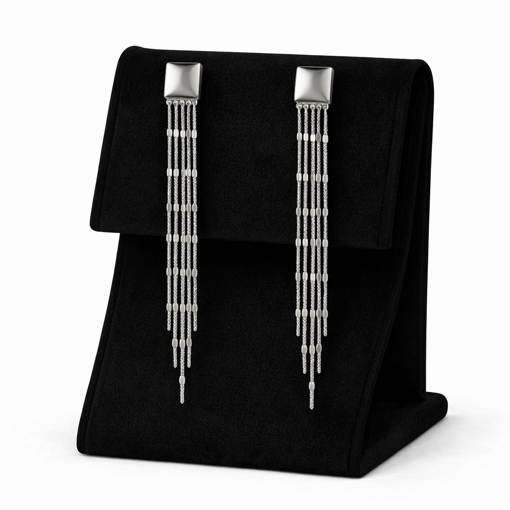 Elegant Silver Multi-Strand Tassel Drop Earrings