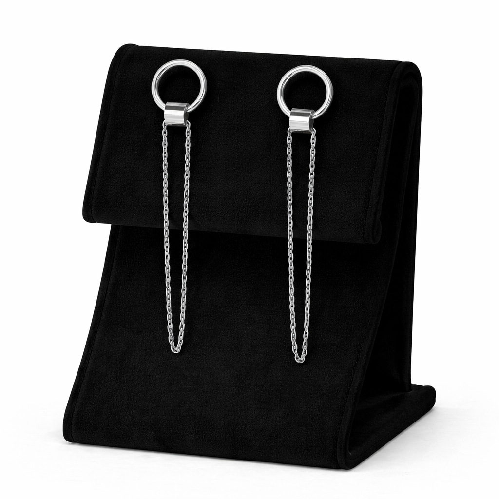 Minimal Silver Loop Earrings with Double Chain Detailing