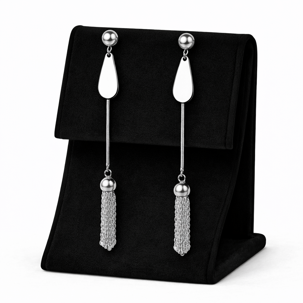 Silver Tassel Shine Drop Earrings