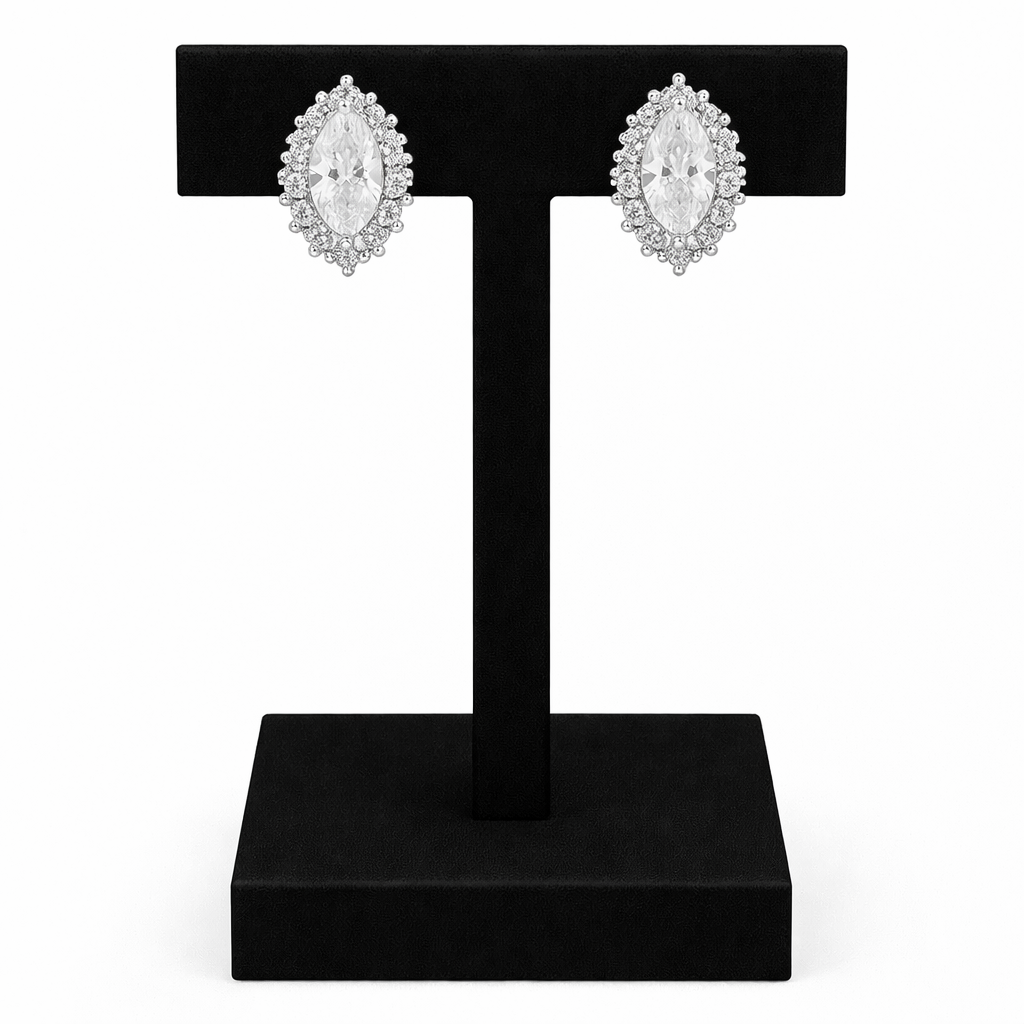 925 Sterling Silver like Marquise Halo CZ Stud Earrings