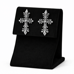 Vintage Cross Design Silver Hoop Earrings