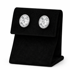 Classic Oval Crystal Silver Stud Earrings