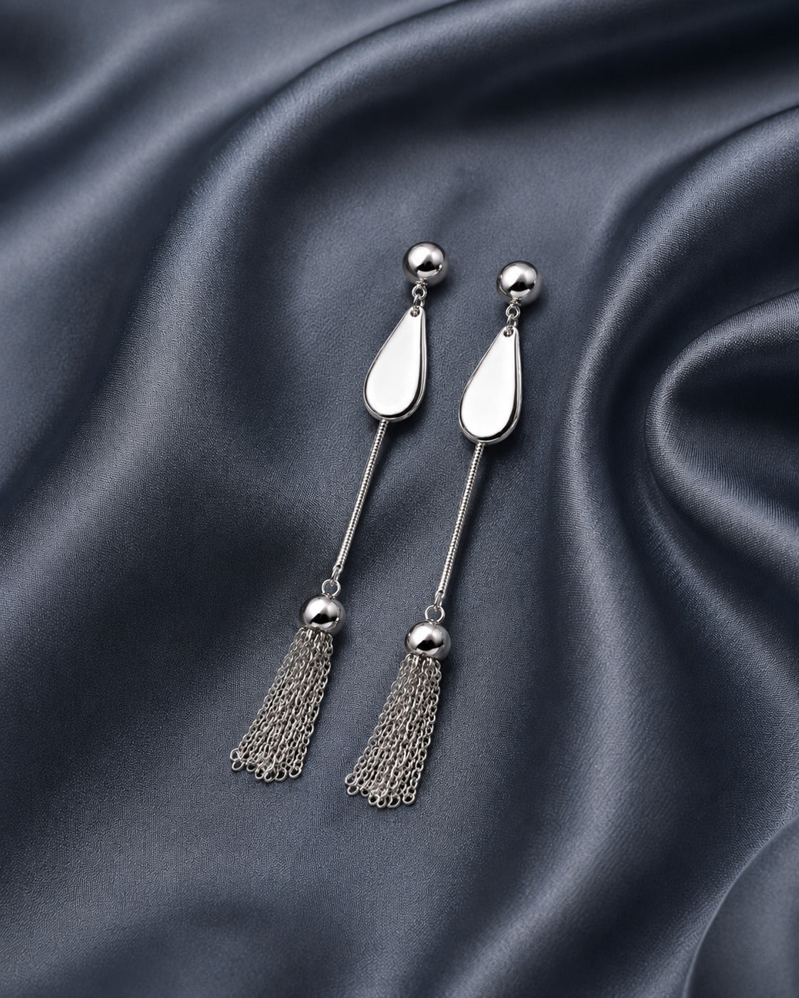 Sterling silver earrings for women with sleek tassel chain design