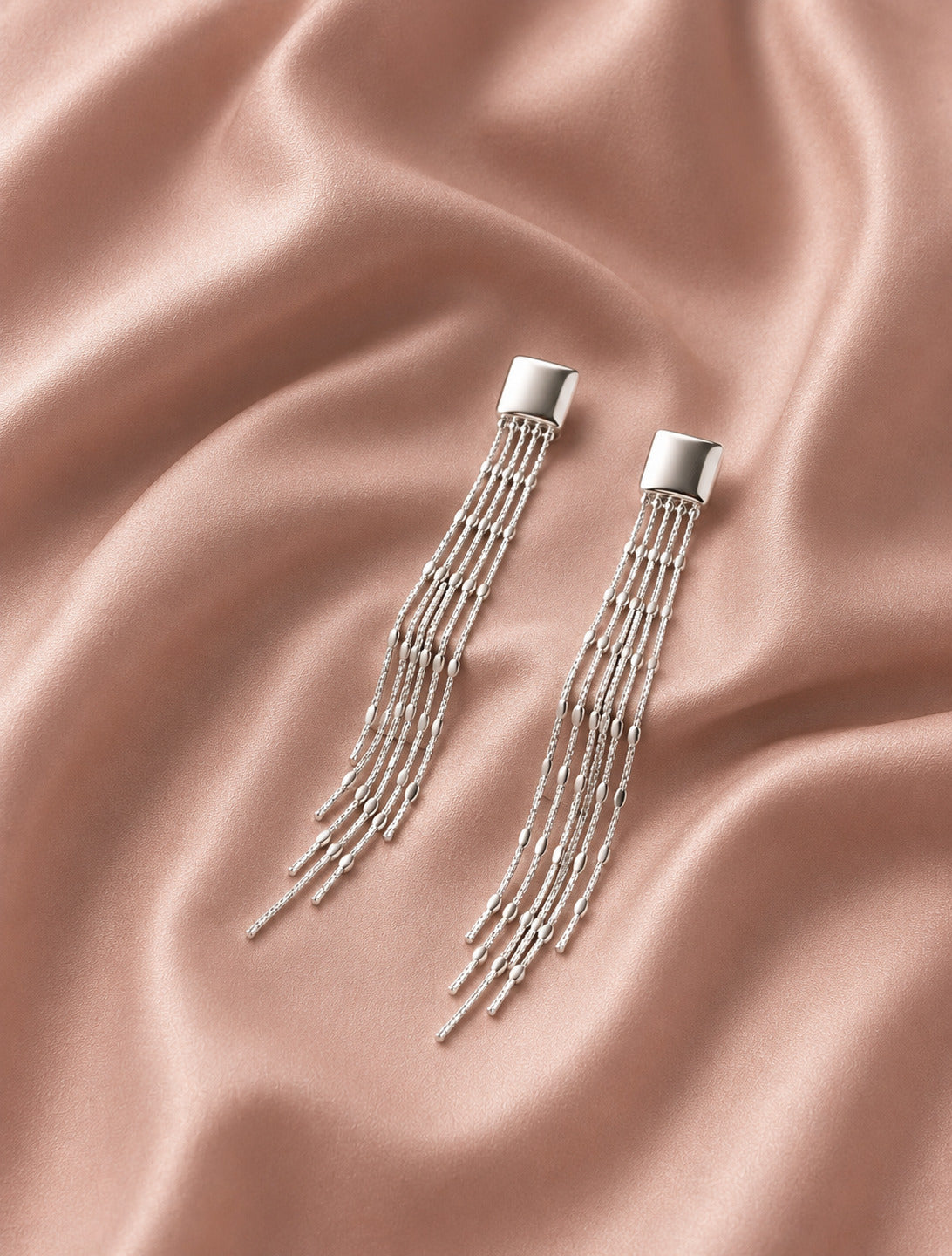 Sterling silver earrings for women with elegant chain tassel design