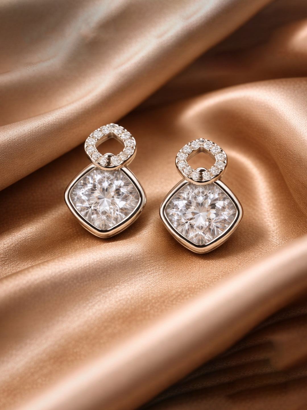 Sterling silver earrings for women with emerald-style square stone