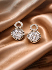 Sterling silver earrings for women with emerald-style square stone