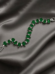 Original silver bracelet for ladies with green triangle-cut zircon stones
