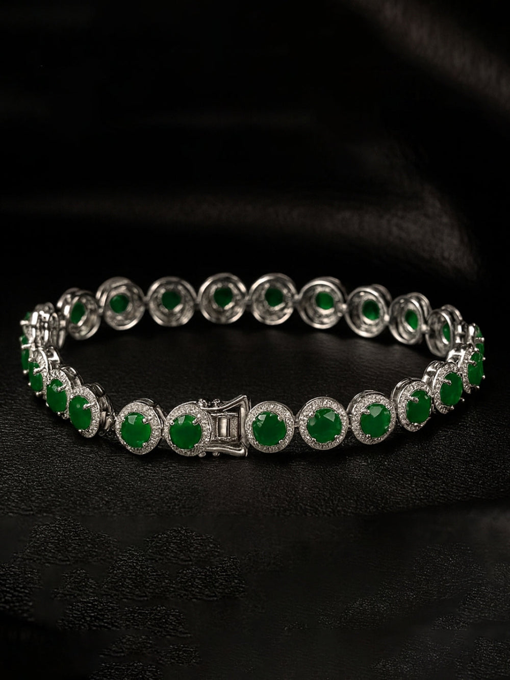 Original silver bracelet for ladies with green bezel-set zircon stones