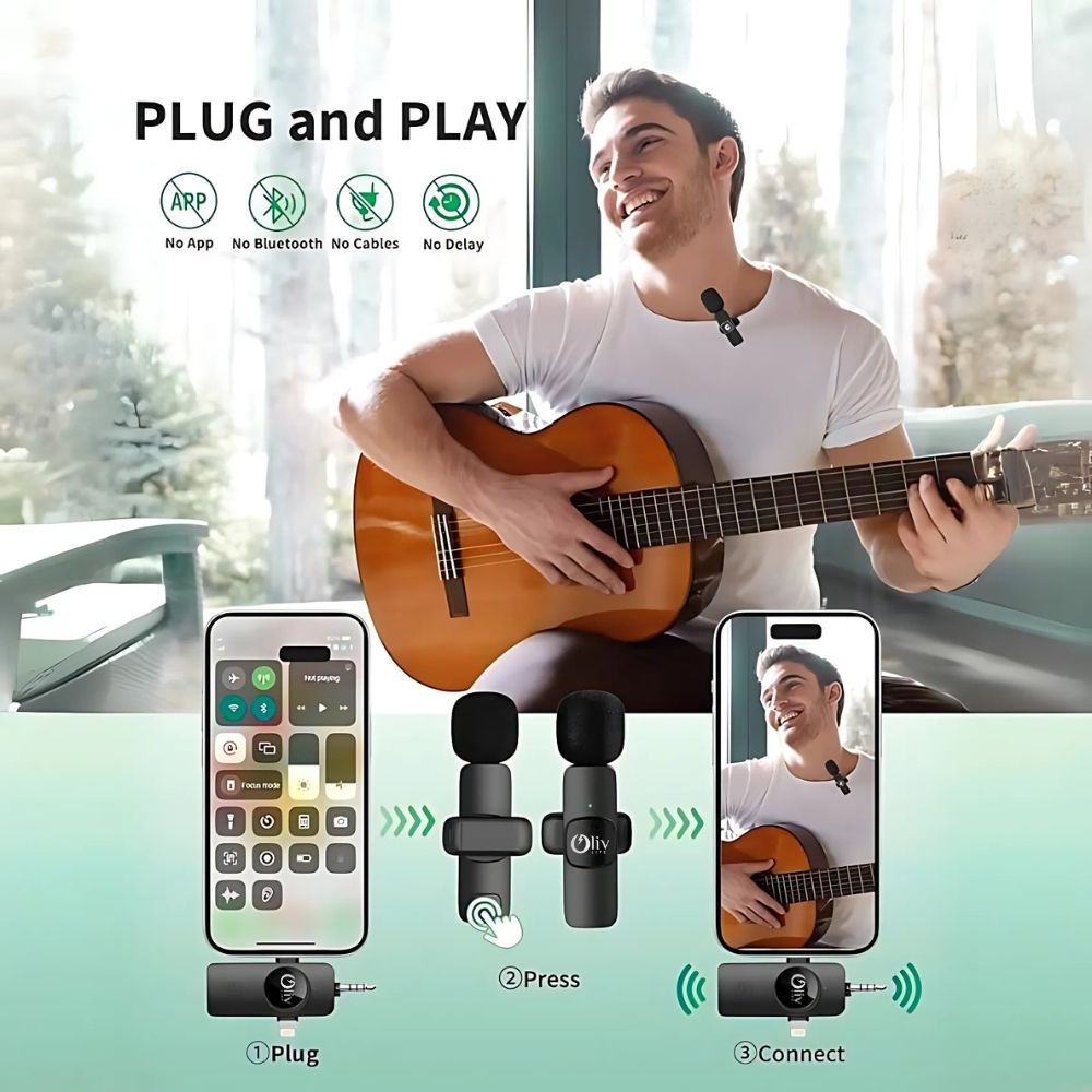 OlivLife 3 in 1 Bluetooth Wireless Microphone  (Black, True Wireless)