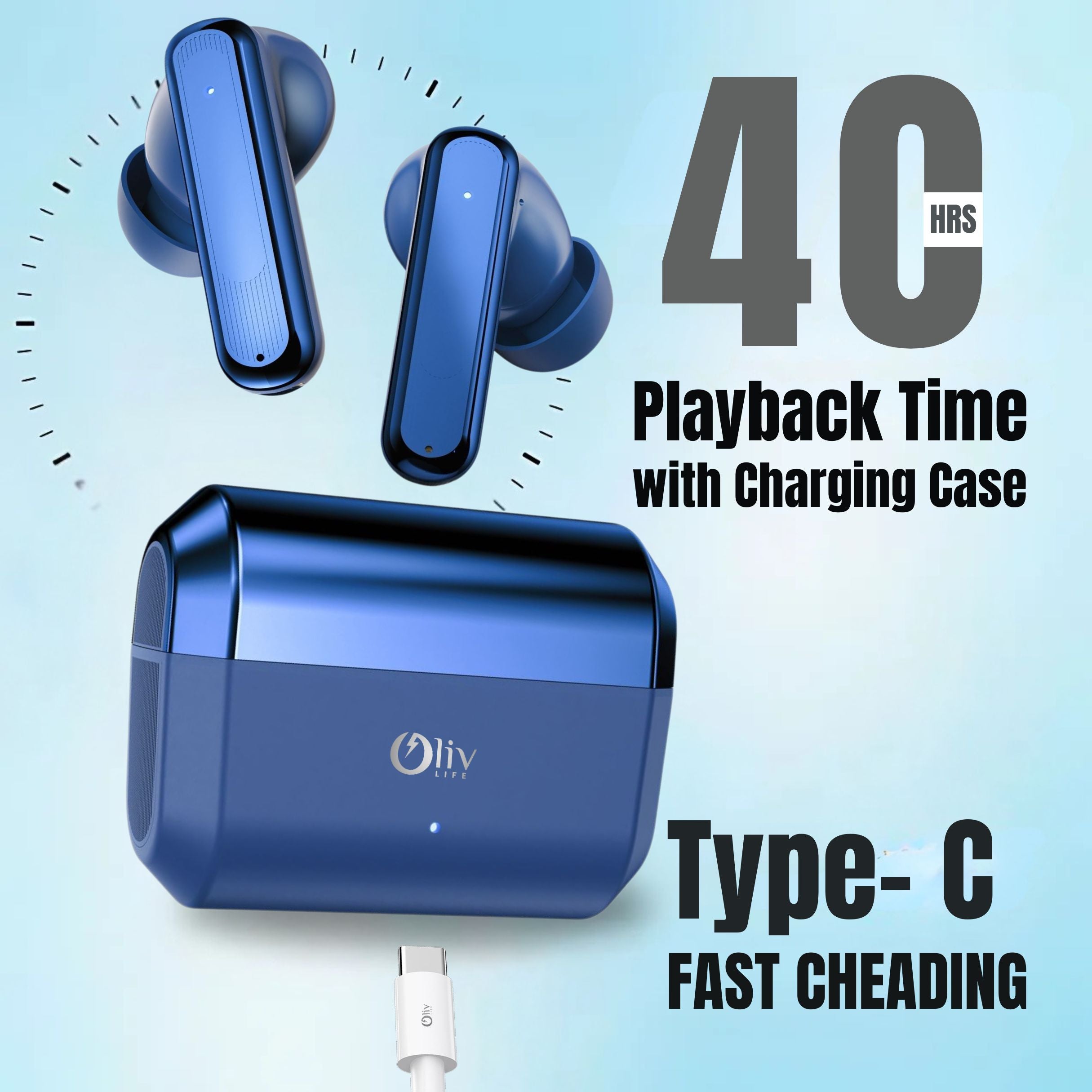 OlivLife AURA Wireless Earbuds (Blue)