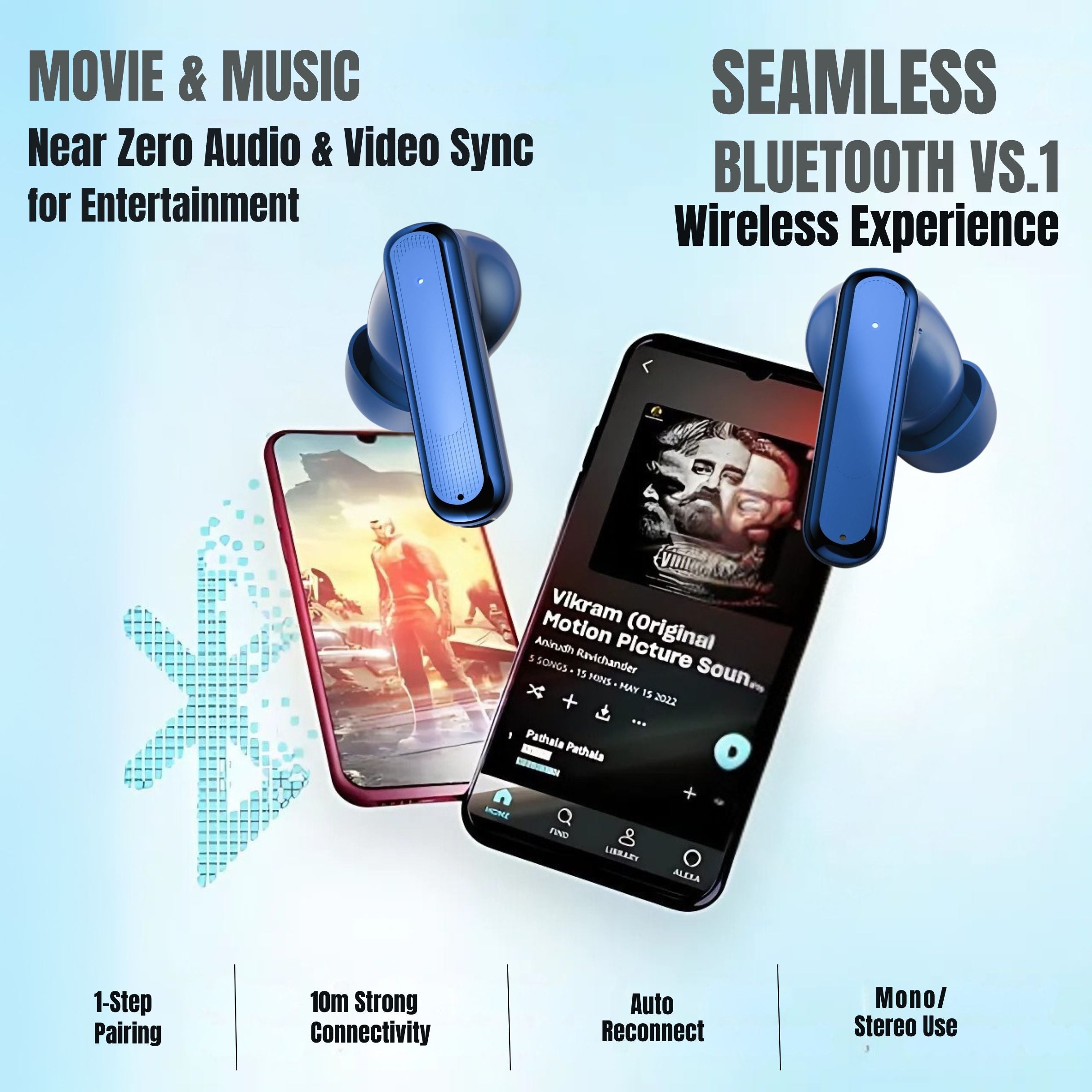 OlivLife AURA Wireless Earbuds (Blue)