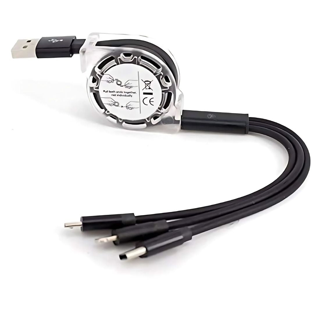 OlivLife 3-in-1 Fast Charging Cable – USB to Lightning, USB-C & Micro-USB | Universal Charging Cable for iPhone, Samsung, OnePlus & All Smartphones | Red