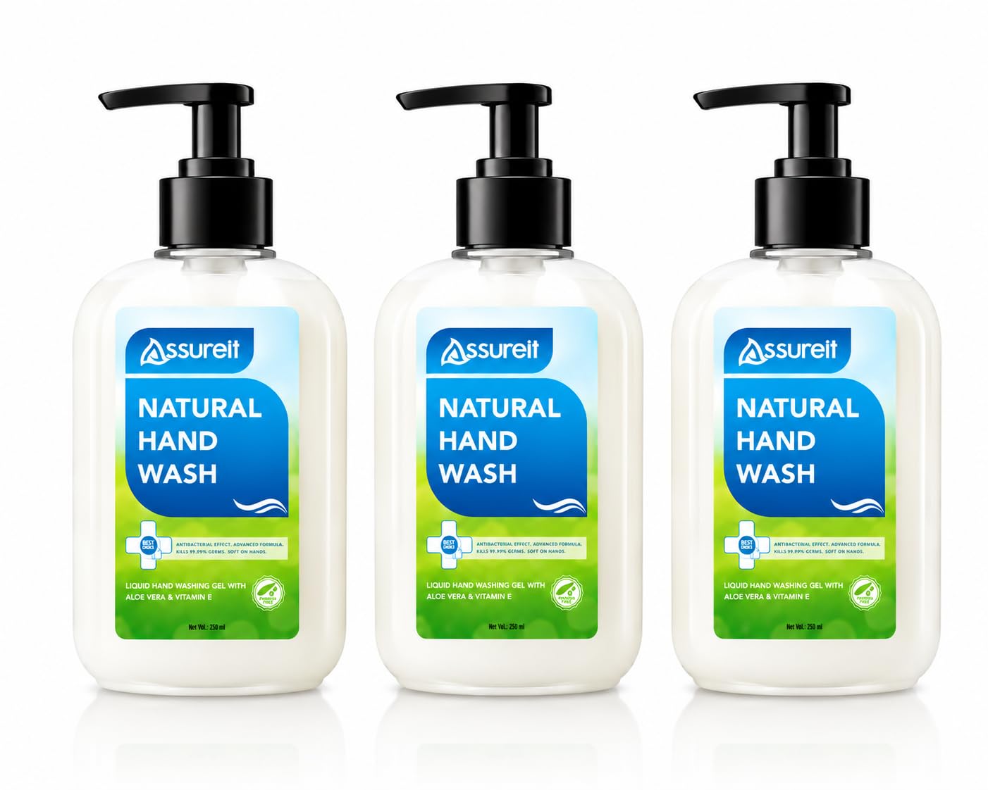 Assureit Natural Hand Wash – Aloe Vera & Vitamin E Moisturizing Antibacterial Liquid 250ml
