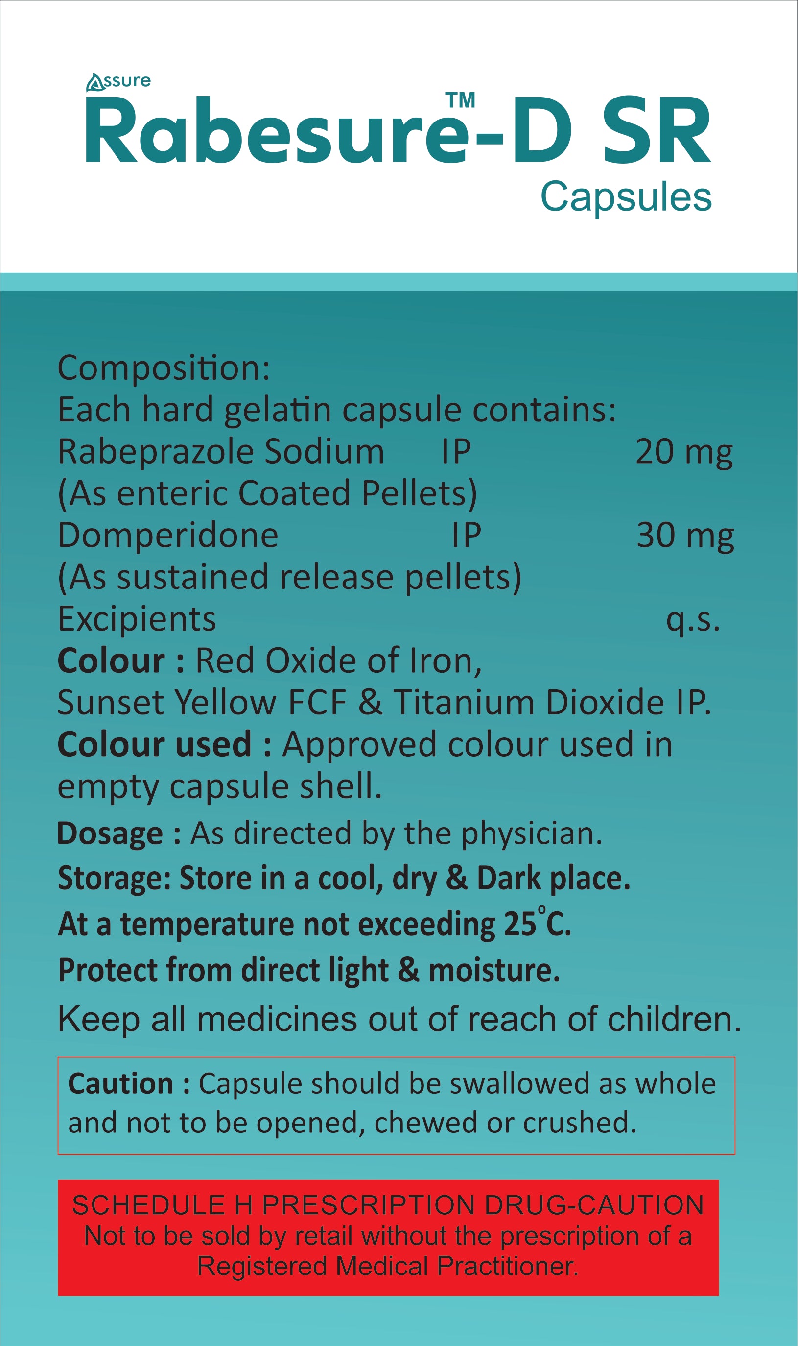 Rabesure-D SR Capsules – Rabeprazole & Domperidone ( 20*10 Capsules)
