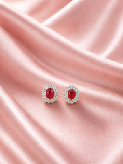 Sterling silver earrings for women with ruby pink centre stone