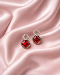 Sterling silver earrings for women with pink emerald-style stone