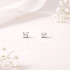 925 Silver Princess-Cut Solitaire Stud Earrings Small