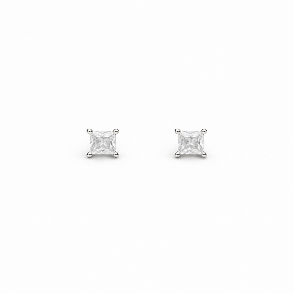 925 Silver Princess-Cut Solitaire Stud Earrings Small