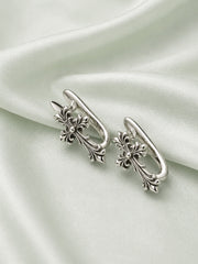 Silver hoop earrings for women with vintage cross design