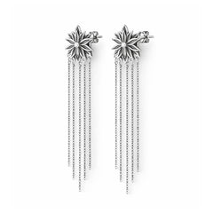Silver drop earrings for women with elegant long chain tassel detailing
