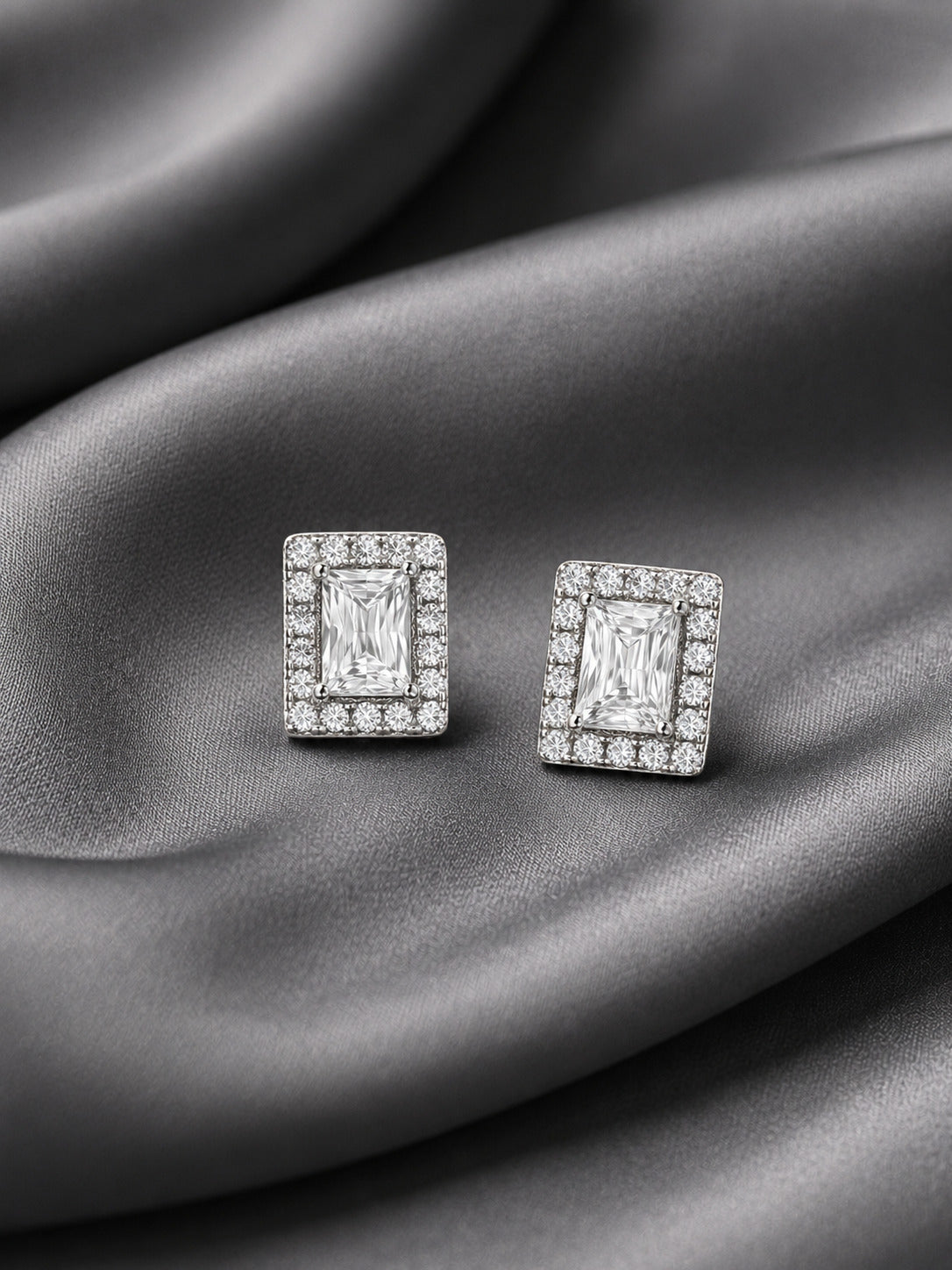 Sterling silver earrings for women with rectangular ruby stone