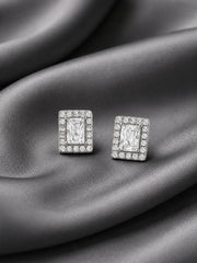 Sterling silver earrings for women with rectangular ruby stone