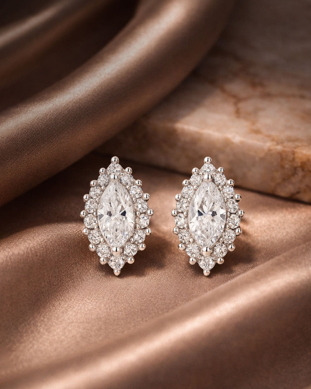 Sterling silver earrings for women with marquise CZ halo design