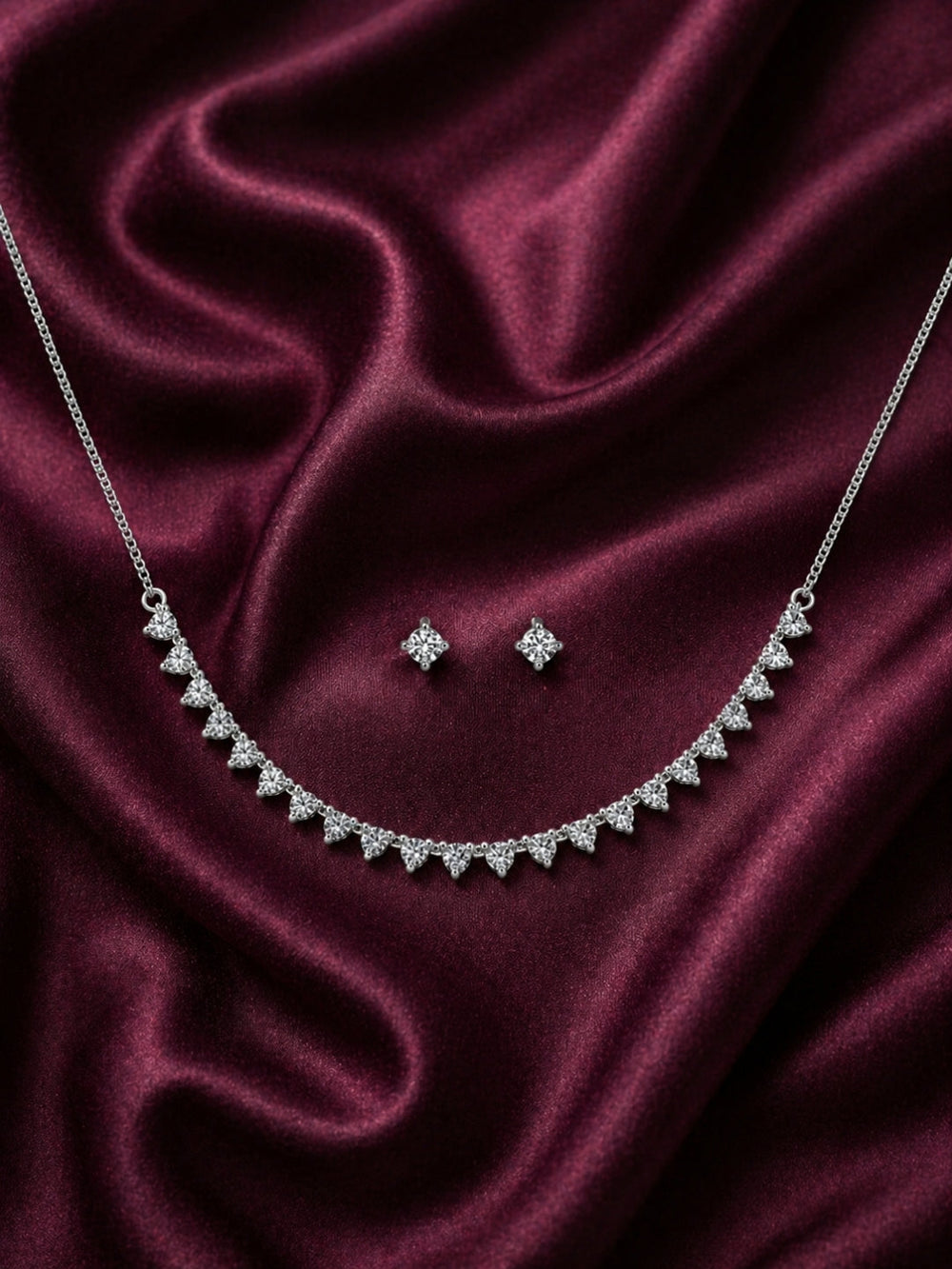 Silver necklace set for women with teardrop stones and earrings
