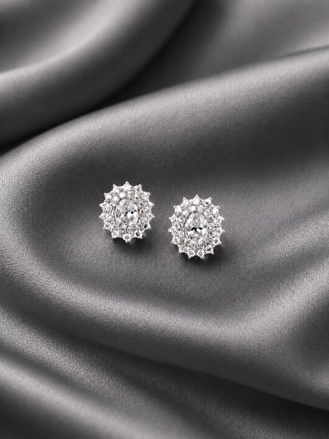 Sterling silver earrings for women with ruby centre stone