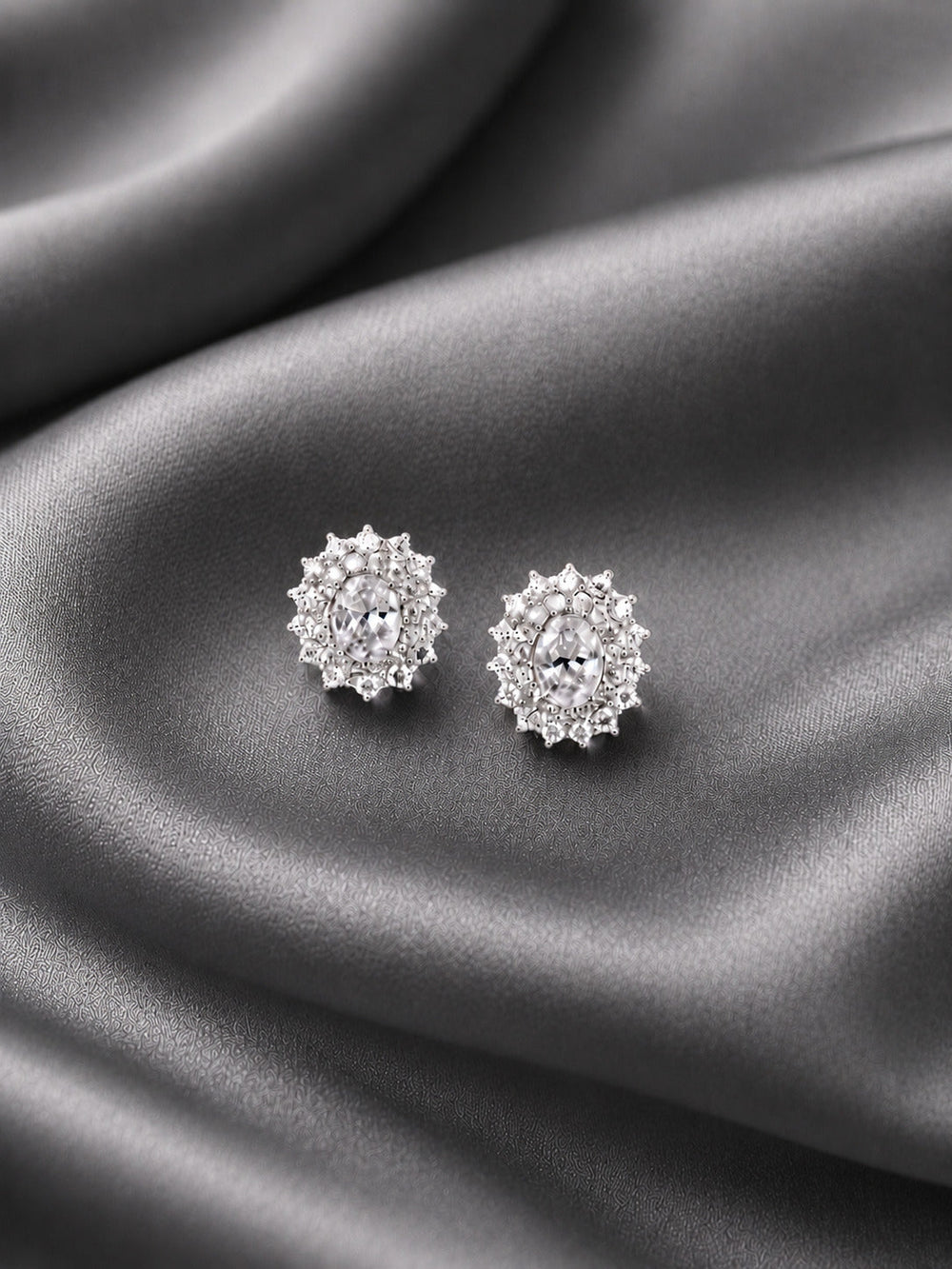 Sterling silver earrings for women with ruby centre stone