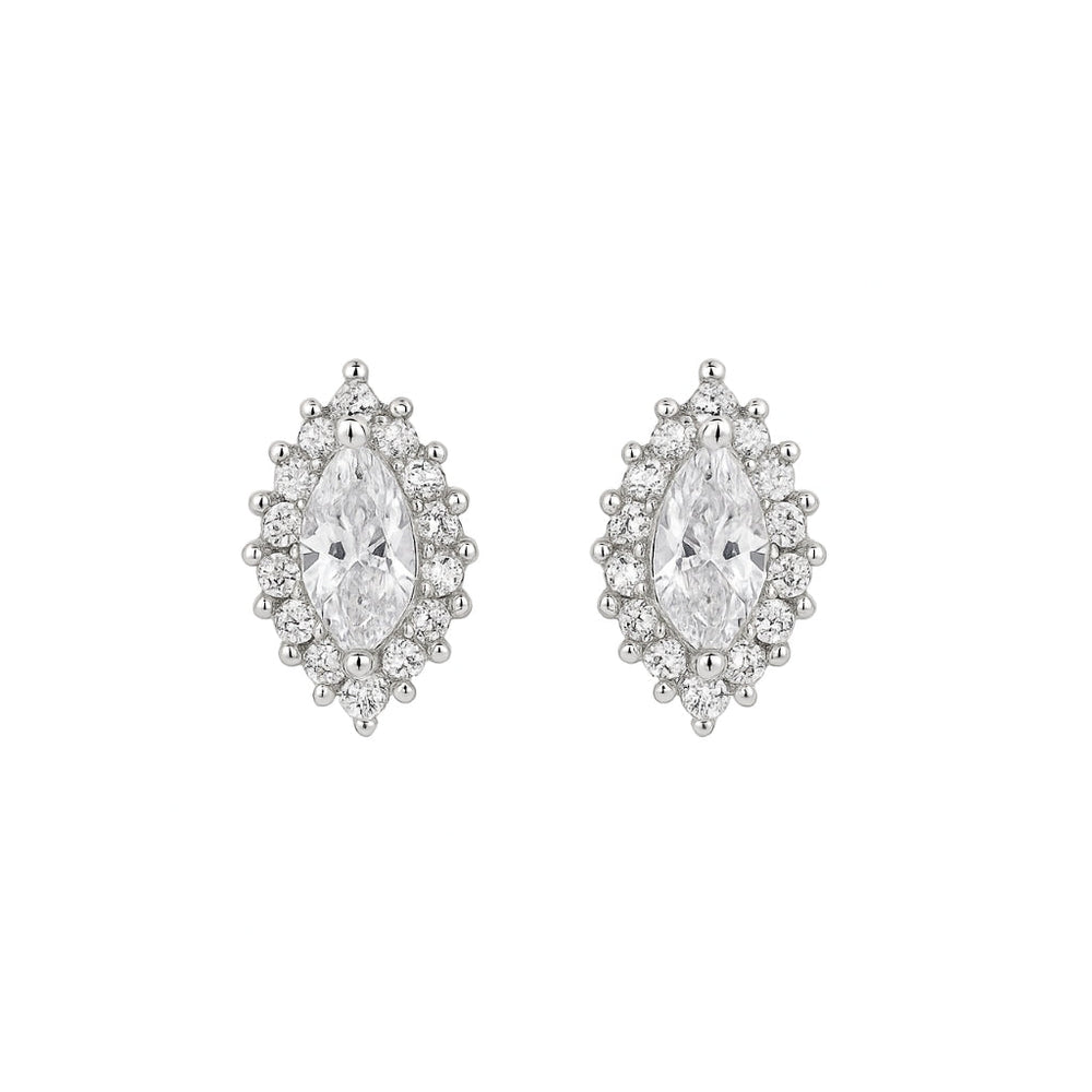 Silver traditional earrings for women with elegant marquise stud design