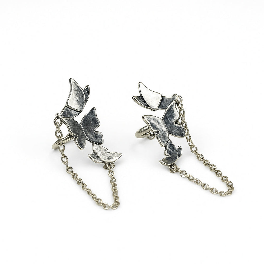 Silver traditional earrings for women with modern butterfly ear cuff style