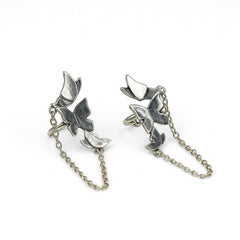 Silver traditional earrings for women with modern butterfly ear cuff style