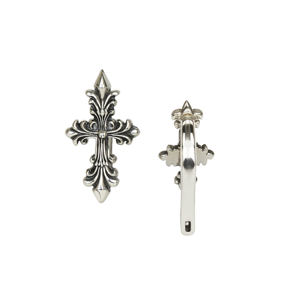 Silver traditional earrings for women with vintage cross pattern
