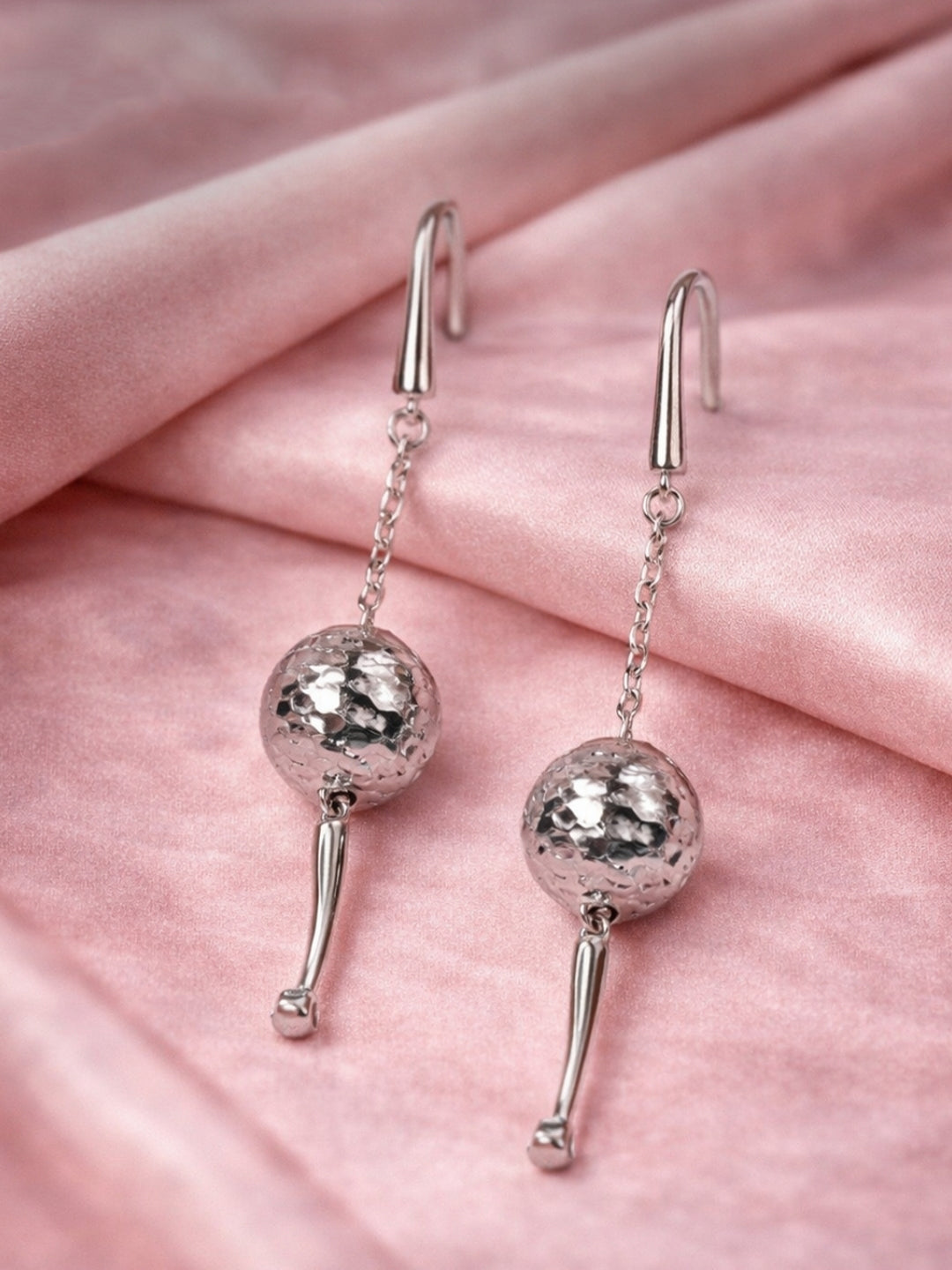 Sterling silver earrings for women with textured spherical charm