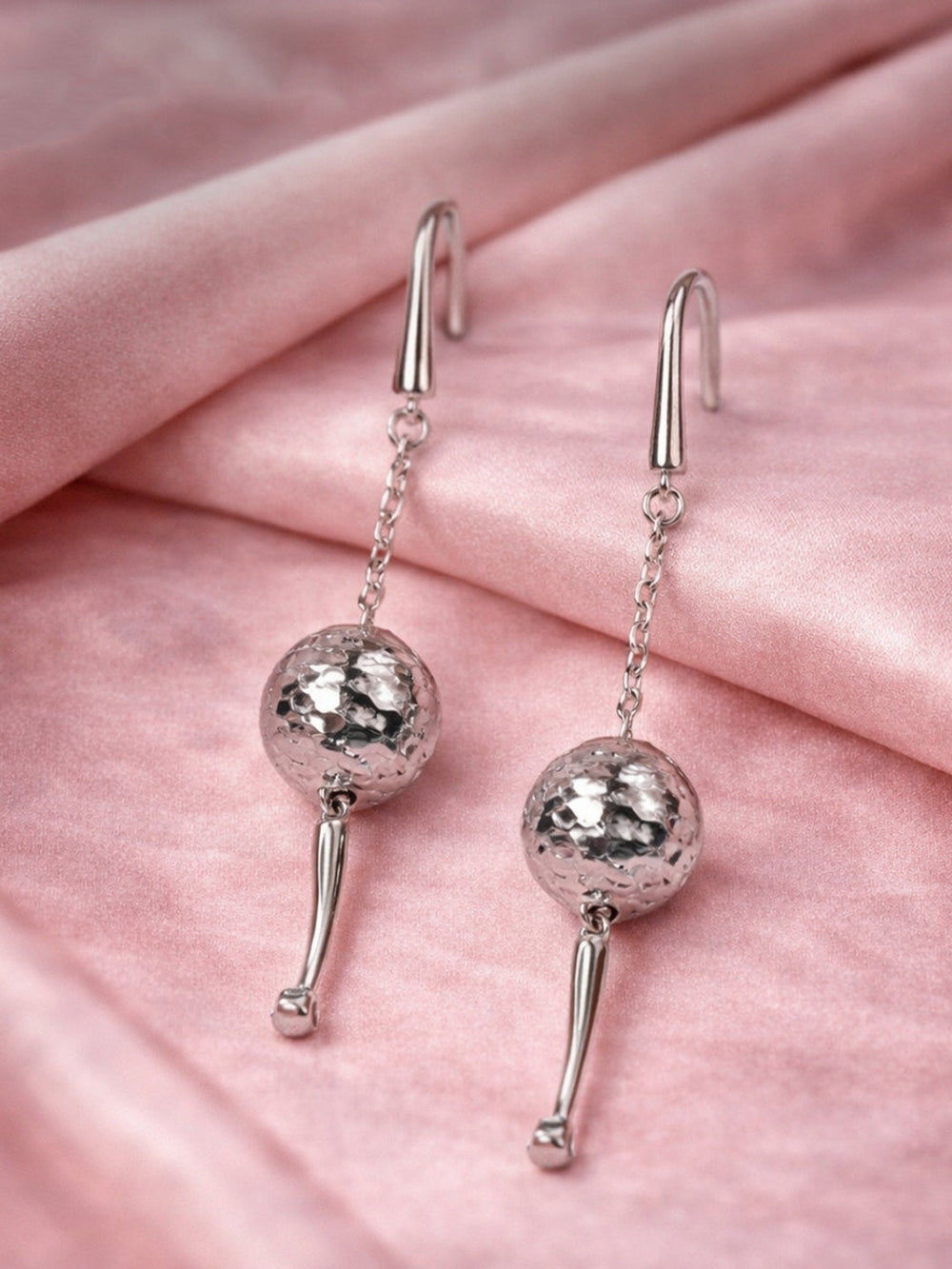 Sterling silver earrings for women with textured spherical charm