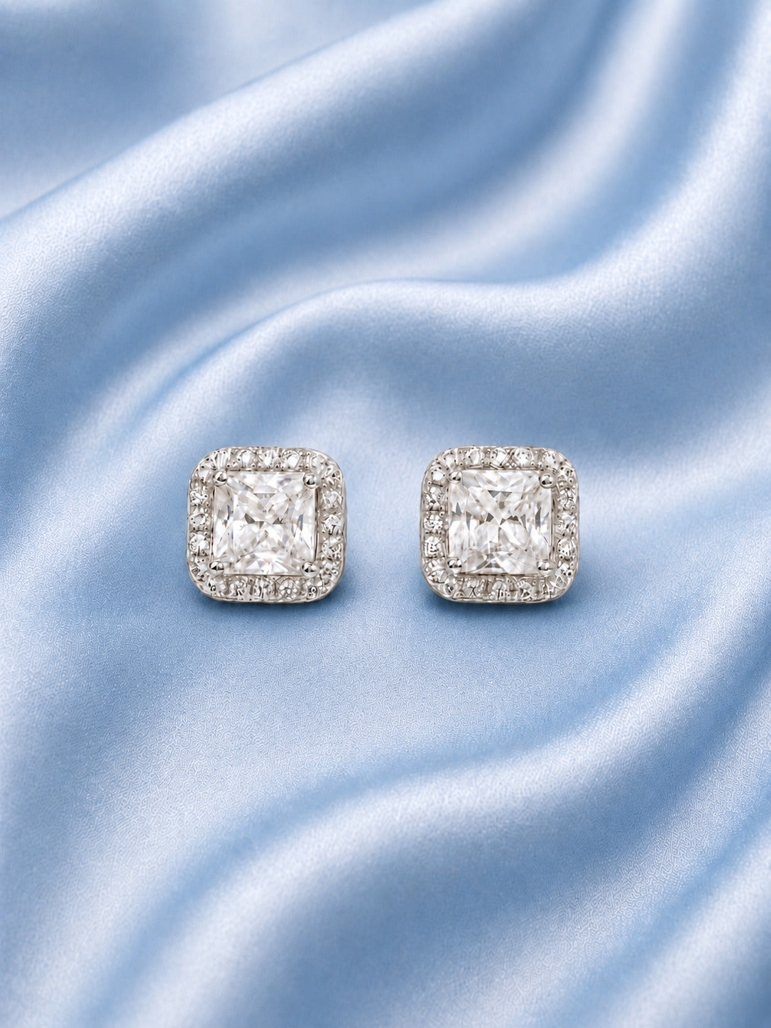 Sterling silver earrings for women with emerald square stone