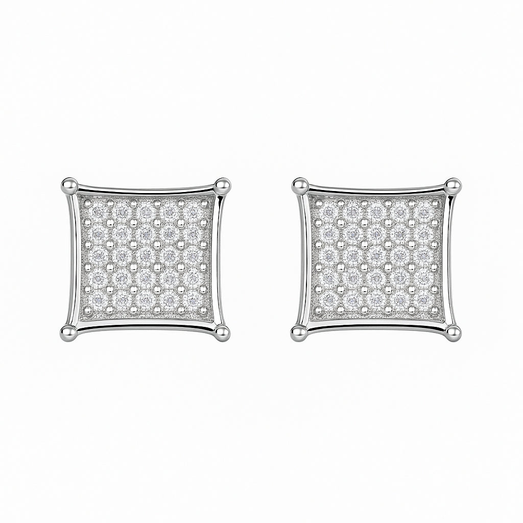 Silver traditional earrings for women with classic square stud style