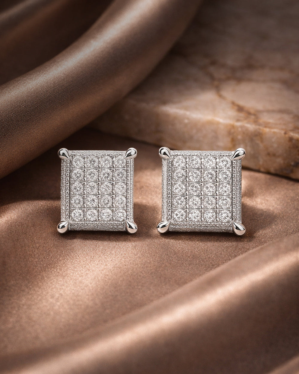 Sterling silver earrings for women with classic square zircon stones